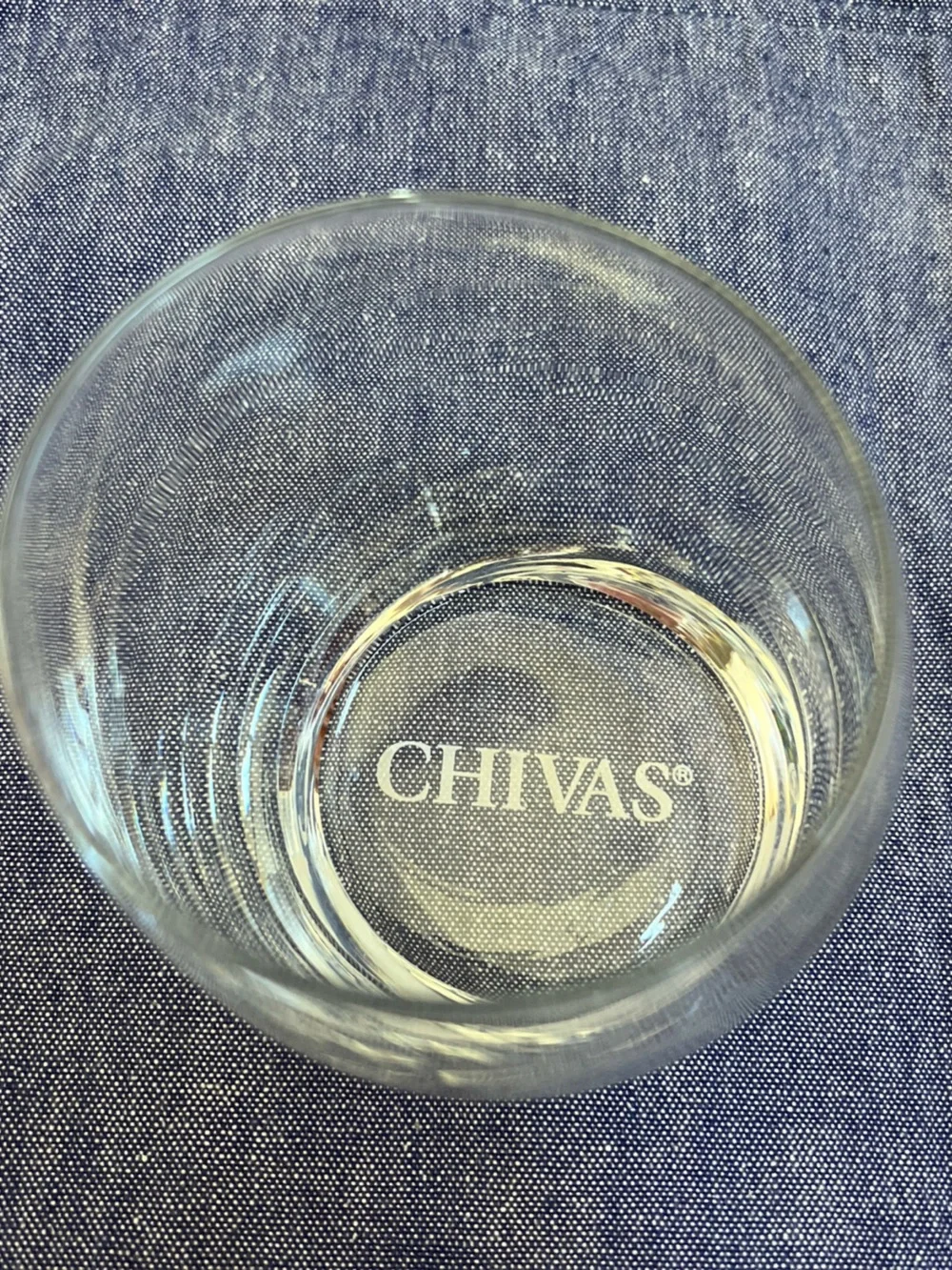 Whiskey Chivas Regal Scotch Set of 2 Rocks Lowball Glasses Slanted Tilted Etched